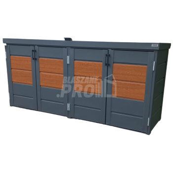 Zabudowa koszy na śmieci wiata śmietnikowa obudowa kubłów 235x65x110 cm 4x120L antracyt + jasny orzech GP340