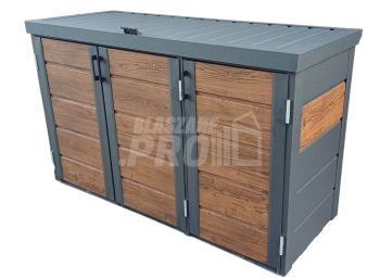 Zabudowa koszy na śmieci wiata śmietnikowa obudowa kubłów 177x65x110 cm 3x120L antracyt + ciemny orzech GP338