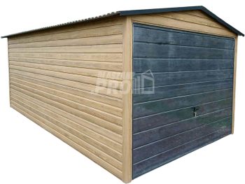 Garaż blaszany 3x6m - Brama uchylna - Winchester - Sosna norweska - Drewnopodobny - Dach dwuspadowy GP445