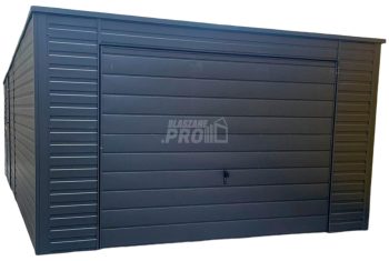 Garaż blaszany 4x6m - Brama uchylna - drzwi - okno - antracyt - dach spad w tył GP480
