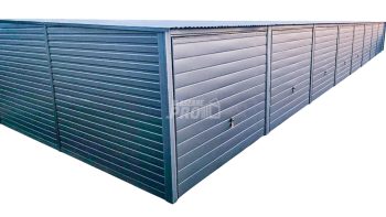 Rząd garaży 24x5m + wiata 2m - 8x brama uchylna - antracyt - dach spad w przód GP488