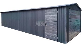 Garaż blaszany 4x9m - 2x Brama uchylna - drzwi - antracyt - dach dwuspadowy GP521