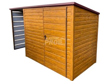 Schowek - Domek Ogrodowy 2,5x2m + wiata 1m - Drzwi - Antracyt - dach spad w tył GP546