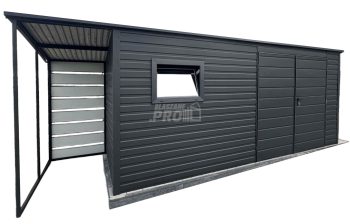 Schowek - Domek Ogrodowy 5x2m + wiata 1m -  Drzwi  - okno - antracyt - dach spad w tył GP550