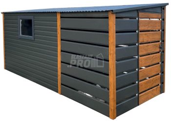 Schowek - Domek Ogrodowy 3x2m + wiata 2m - 2x Drzwi - okno - jasny orzech - dach spad w tył GP554