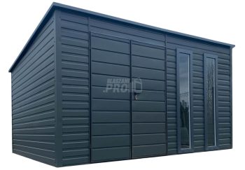 Schowek - Domek Ogrodowy 4,5x3 - Brama - 2x okno - antracyt - dach spad w tył GP560