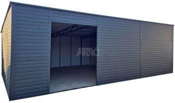 Garaż blaszany - hala magazynowa 9x6m - Otwór - antracyt - dach spad w tył GP571