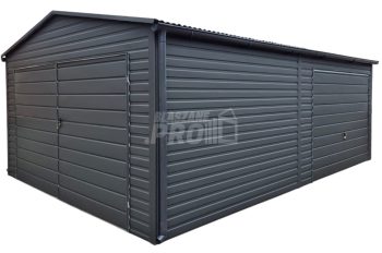 Garaż blaszany 3,5x5 2x Brama - Antracyt - Dach dwuspadowy - rynna GP573