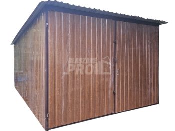 Garaż blaszany 3x4 Brama - ciemny orzech - drewnopodobny Dach spad w tył GP576