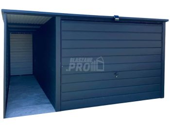 Garaż blaszany 3x4m - wiata 1m - Brama uchylna - Antracyt Dach spad w tył GP579