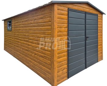 Garaż blaszany 3x4m Brama - okno - jasny orzech - drewnopodobny Dach dwuspadowy GP580