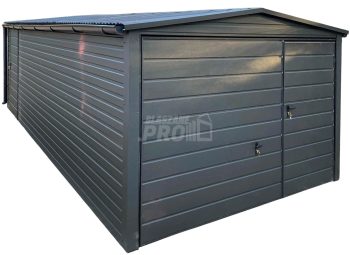 Garaż blaszany 3x6m - Brama uchylna - drzwi Antracyt Dach dwuspadowy - rynny GP581