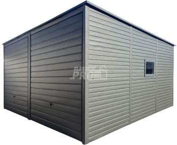 Garaż blaszany 6x6m - 2x brama uchylna - drzwi - okno - antracyt - dach spad w tył  GP594