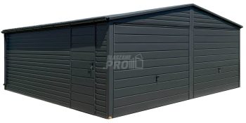 Garaż blaszany 6x6m - 2x Brama uchylna - drzwi Antracyt Dach dwuspadowy - rynny GP595