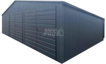 Garaż blaszany 10x6m - 3x Brama - Rynny - Antracyt - Dach dwuspadowy DP601