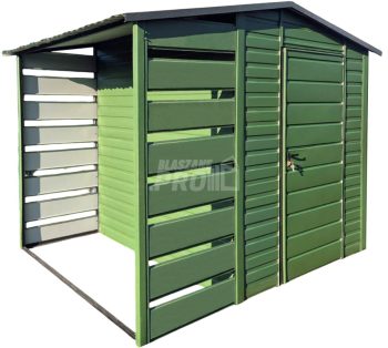Schowek - domek ogrodowy 2x2m + wiata 1m - drzwi - okno - zielony - dach dwuspadowy GP604