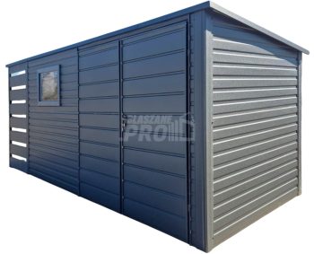 Schowek - Domek Ogrodowy 4x2m + wiata 1m - brama - 2x okno - antracyt - dach spad w tył GP615