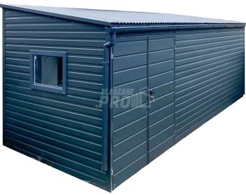 Schowek - Domek ogrodowy 5x2,5m - Brama dwuskrzydłowa - okno - antracyt - dach spad w przód GP617