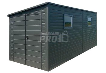 Schowek - domek ogrodowy 2x5m - Brama dwuskrzydłowa - 2x okno - antracyt - dach spad w bok GP625