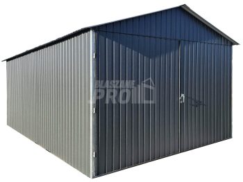Garaż blaszany 3x6 Brama dwuskrzydłowa - antracyt - dach dwuspadowy GP630