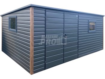 Schowek - domek ogrodowy 5x3m - brama dwuskrzydłowa - 2x okno - antracyt - dach spad w tył GP651