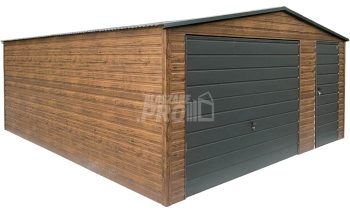 Garaż blaszany 5x6m - brama - drzwi - okno - ciemny orzech - drewnopodobny - antracyt - dach dwuspadowy GP653