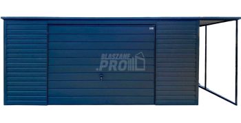 Garaż blaszany 5x6m - wiata 1m - brama - antracyt - dach spad w tył GP655