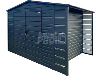 Schowek - domek ogrodowy 3x2m - wiata 0,5m - brama dwuskrzydłowa - antracyt - dach dwuspadowy GP659