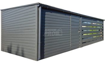 Schowek - domek ogrodowy 3,5x3m - wiata 5m - drzwi - antracyt - dach spad w tył - rynna GP691