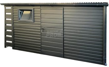 Schowek - domek ogrodowy 4x2m - wiata 0,5 m - drzwi - okno - antracyt - rynna - dach spad w tył GP697