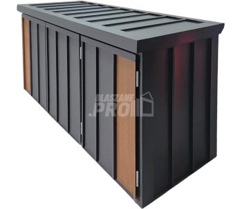 Zabudowa koszy na śmieci wiata śmietnikowa obudowa kubłów 177x65x110 cm 3x120L antracyt + jasny orzech GP710
