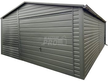 Garaż blaszany 5x6m - brama uchylna - okno - drzwi - antracyt - dach dwuspadowy - rynny GP714