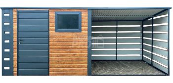 Schowek - domek ogrodowy 2,5x2,5m - wiata 2,5m+ 0,4m - drzwi - okno - antracyt - dach spad w tył GP718
