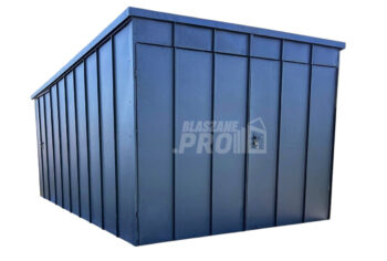 Garaż blaszany 3x5 m - brama dwuskrzydłowa - drzwi - antracyt - blacha na rąbek - dach spad w tył GP740