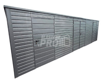 Schowek ogrodowy 6x2 m - brama dwuskrzydłowa - 2x drzwi - antracyt - dach spad w dół GP758