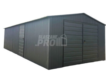 Garaż blaszany 4,5x8 m - brama dwuskrzydłowa - drzwi - antracyt - dach dwuspadowy GP764
