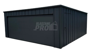 Garaż blaszany 6x6 m - brama segmentowa - drzwi - antracyt - blacha na rąbek - dach spad w tył - rynna GP770